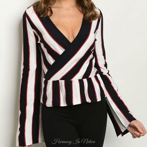 Overlap Striped Sweater Top